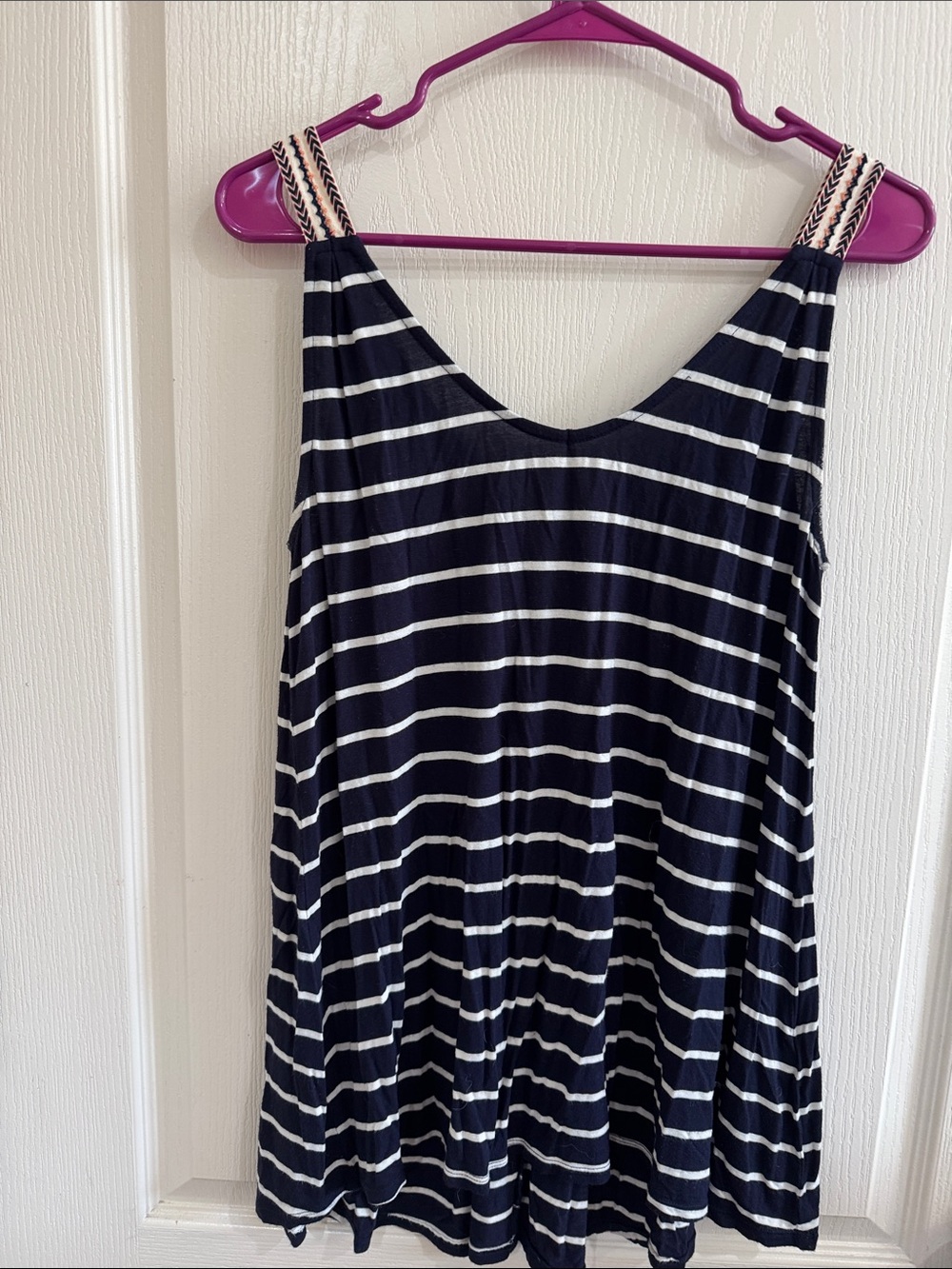 Max Studio Navy and White Striped Tank Chemise